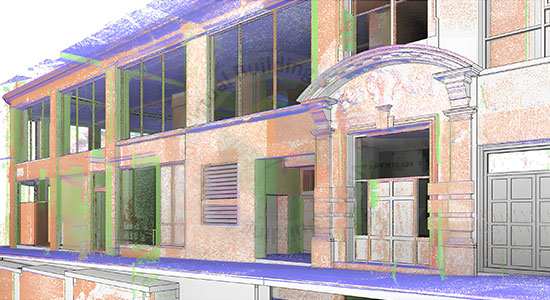 Raw point cloud scan input — 90,000 sq. ft. commercial building